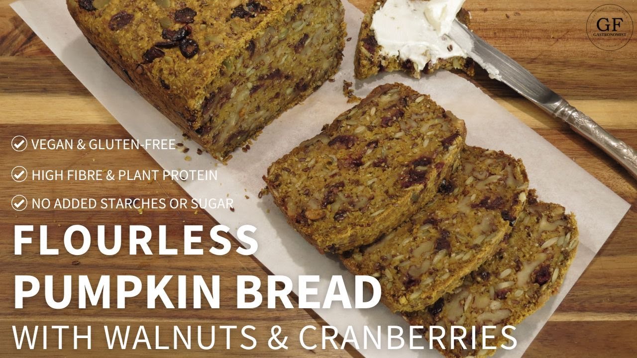 FLOURLESS PUMPKIN BREAD with Walnuts & Cranberries (Vegan + Gluten Free)