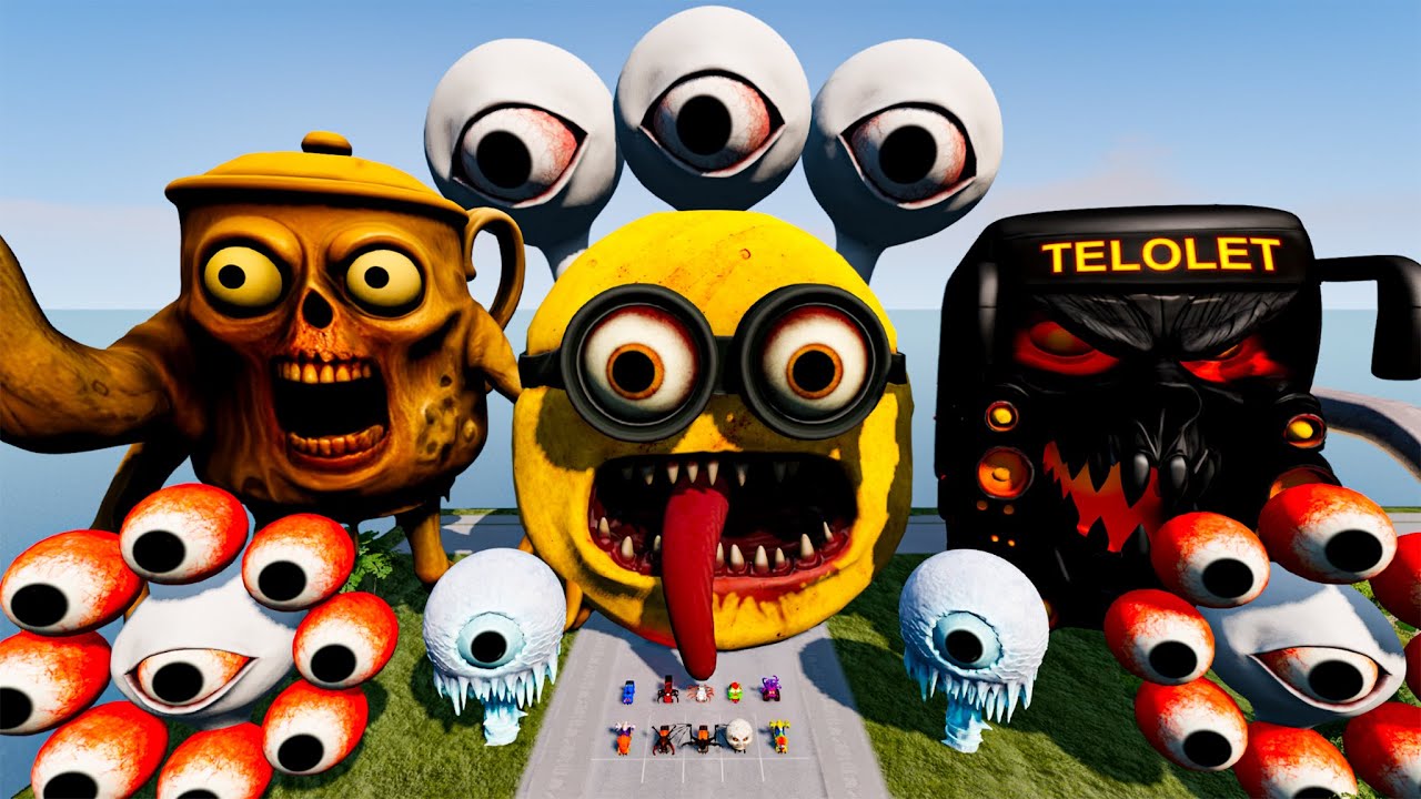 ALL MONSTERS Big & Small Cars with MINION EATER & TATATA ZOMBIE EATER & BUS EATER–BeamNG Drive
