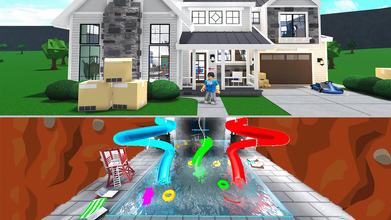 I Built SECRET WATERPARK Under Friends Home! (Roblox)