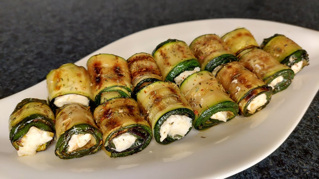 Zucchiniröllchen mit Frischkäsefüllung #zucchini #кабачки #delicious #lecker #вкусно