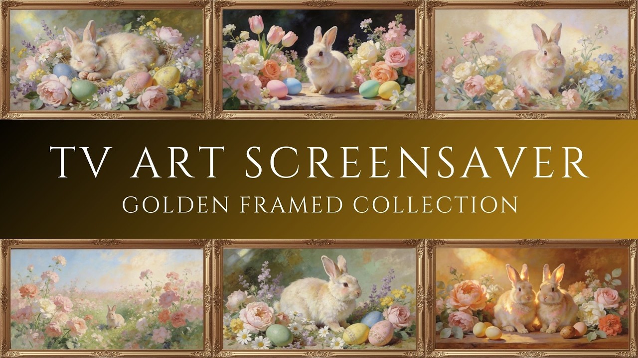 Easter Bunny Vintage Paintings 4K TV Screensaver | Rabbit & Easter Eggs Gold Frame Art for Smart TV