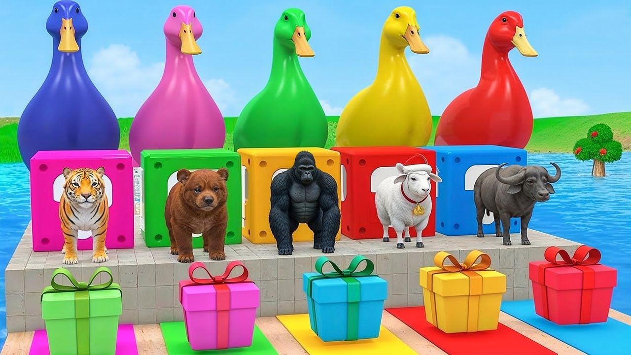 Long Slide Game with Cow Elephant Gorilla Hippopotamus Tiger 3d Animal Game Funny 3d Animals