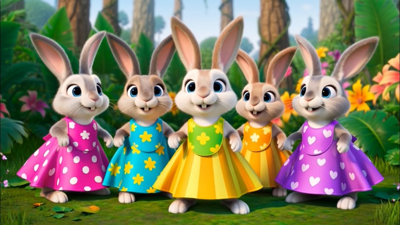Five Little Rabbits Jumping on the Bed 🐰 |  नन्हे खरगोश बिस्तर पर कूदे 🐰 | Nursery Rhymes For Kids
