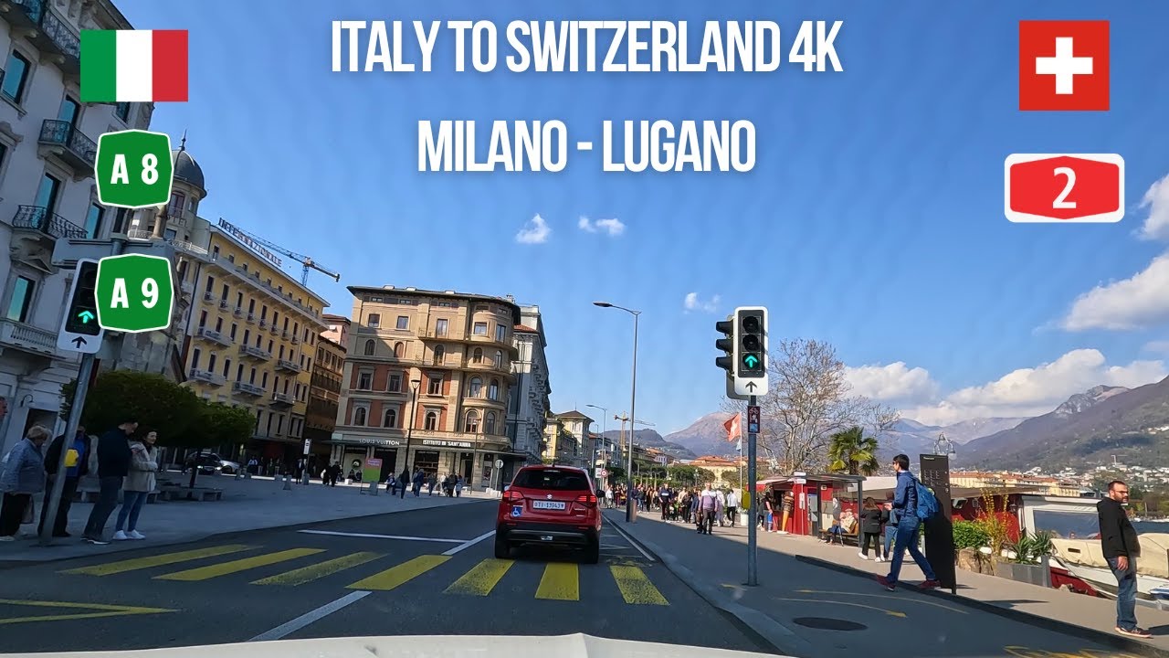 Driving Italy to Switzerland Milano to Lugano on motorway