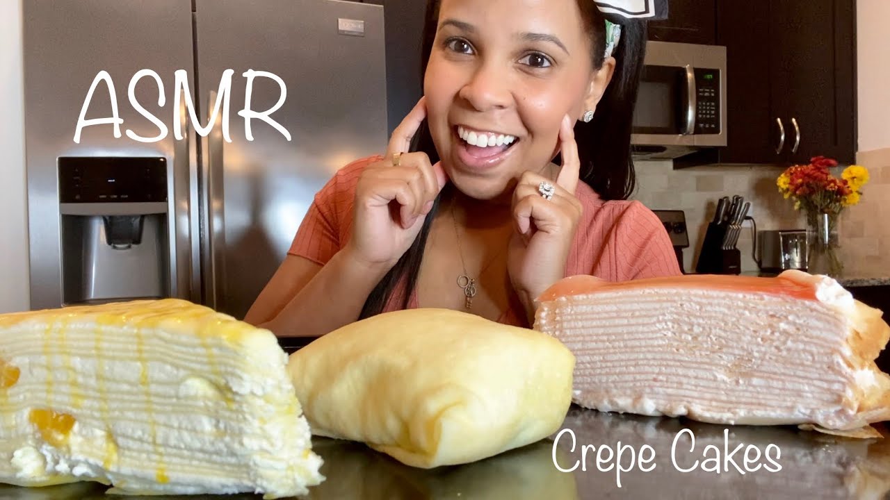 ASMR CREPE CAKE | SOFT EATING SOUNDS | WHISPERING MUKBANG 크레이프 케이크 먹방