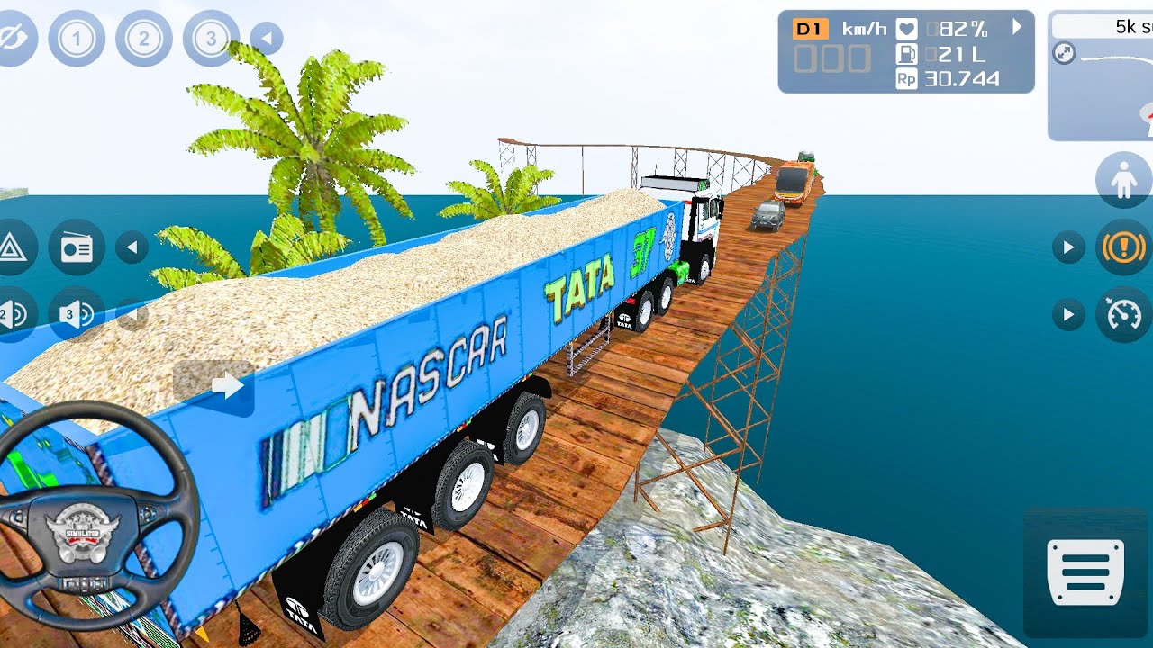 Single trolley big Tata truck Offroad driving truck full loaded material drive gameplay