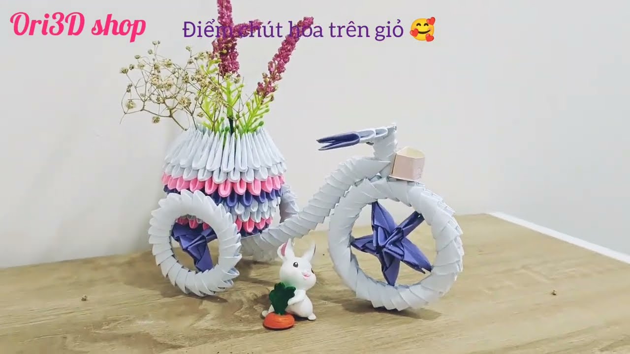 How to make a bicycle 3d Origami - Hướng dẫp xếp xe có giỏ Origami 3D