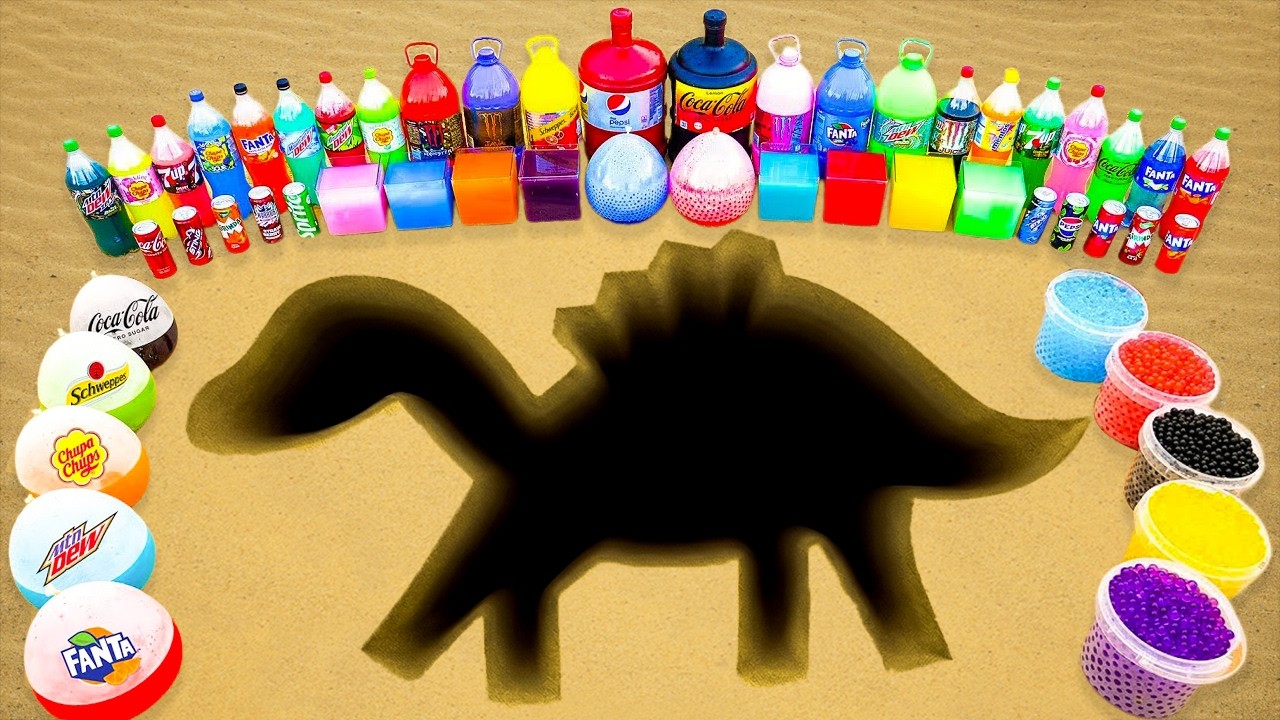 How to make Rainbow Stegosaurus with Orbeez & Cement, Giant Sprite, Fanta, Coca Cola vs Mentos