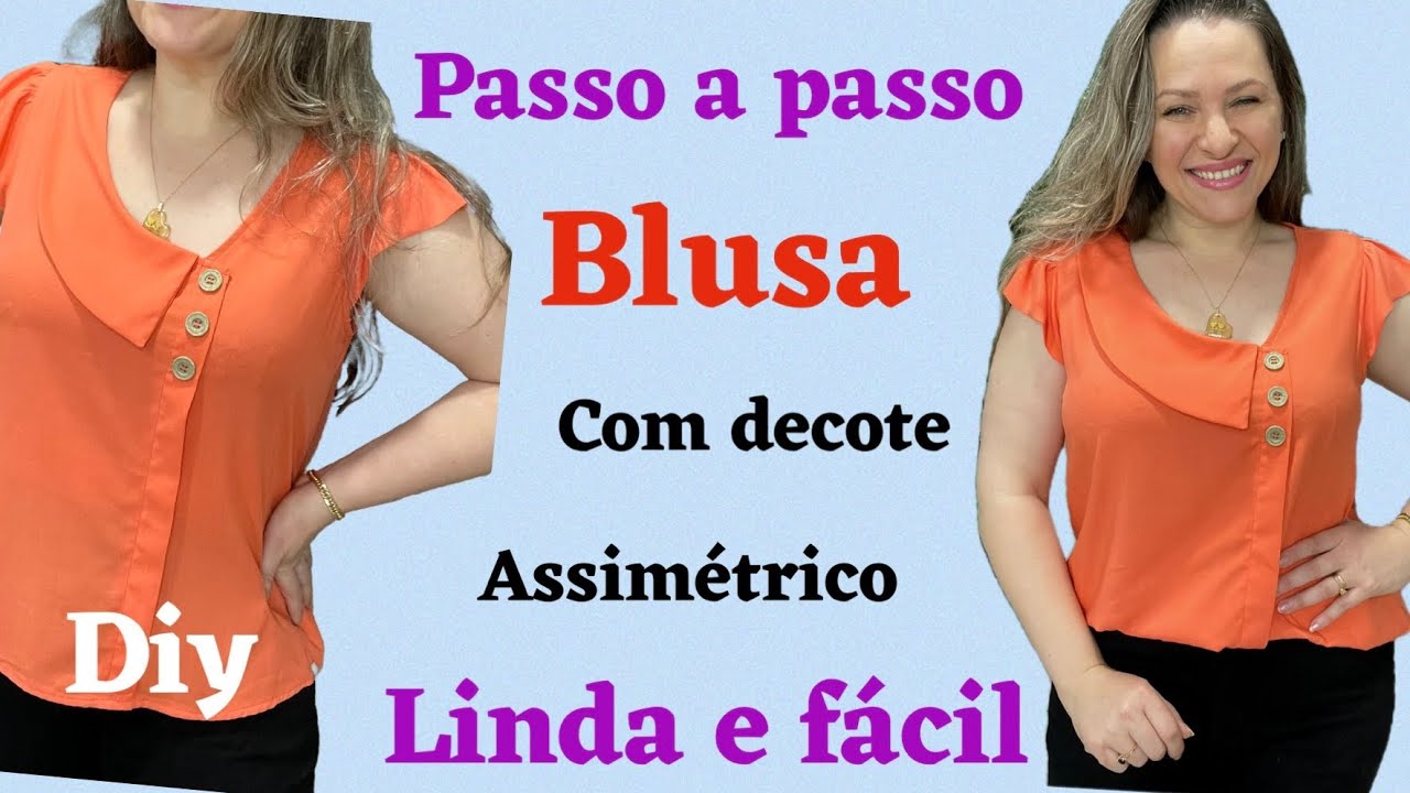 COSTURE BLUSA COM DECOTE ASSIMÉTRICO E   BOTÕES DE VISCOSE SOLTINHA E CONFORTÁVEL #costurafácil