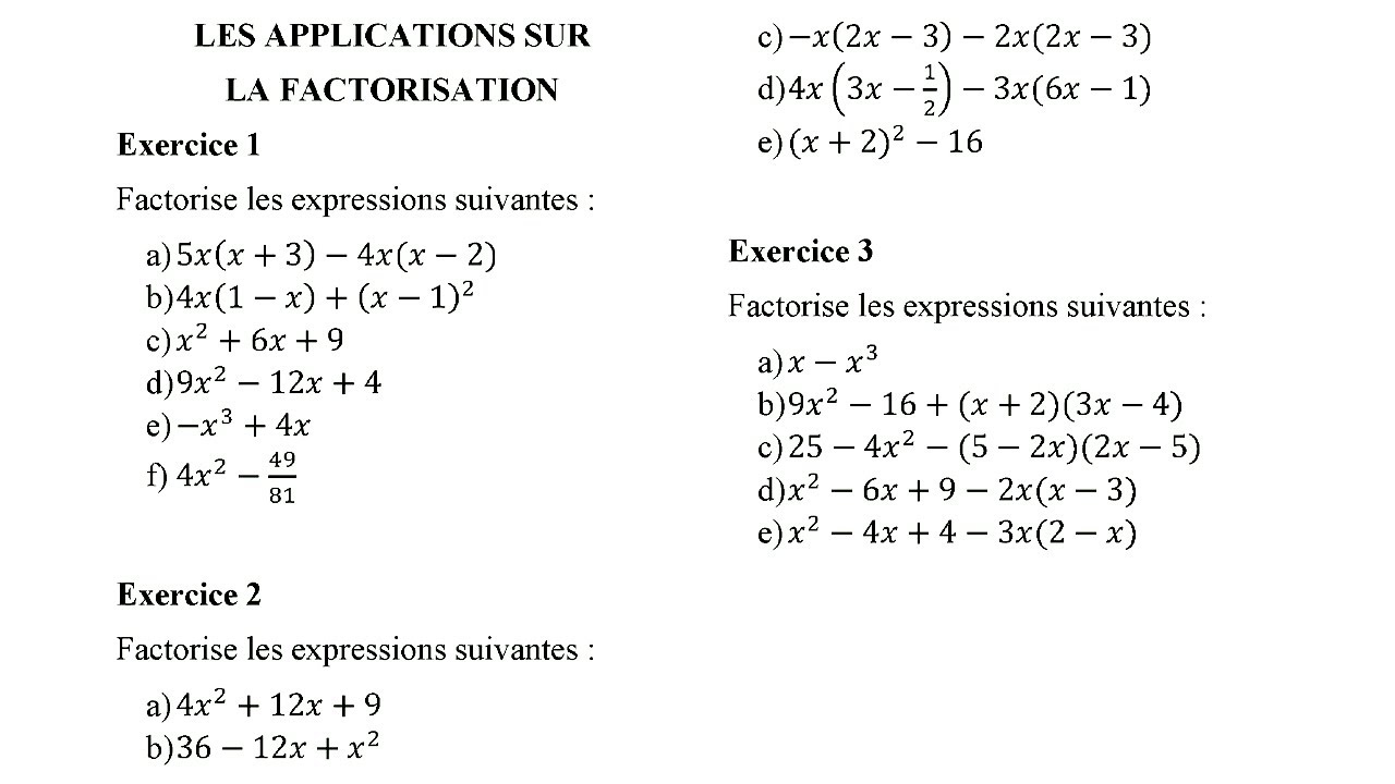 EXERCICES CORRIGES SUR LA FACTORISATION