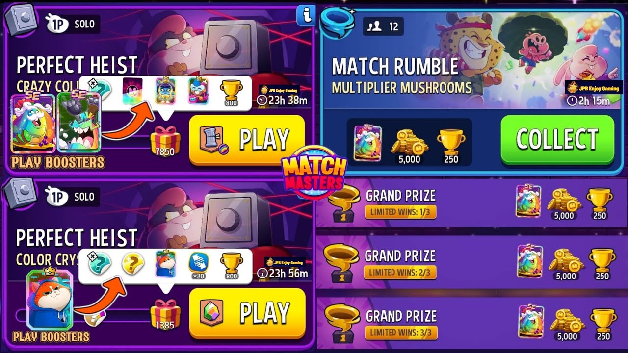 (2 Solo+1 Match Rumble) Crazy Columns+Rainbow Perfect Heist/ Color Crystals Perfect Heist