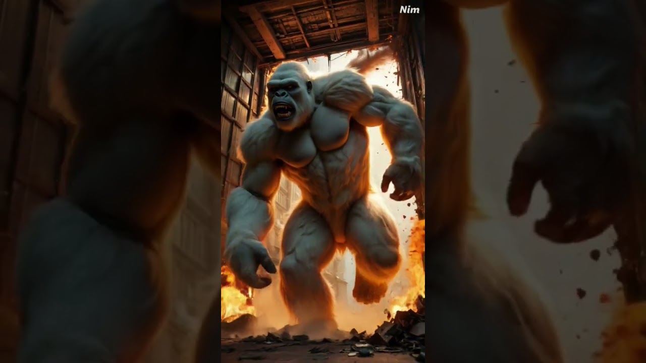 🦍🔥 Giant White Gorilla Destroys the City  #GiantGorilla #MonsterAttack #VFXShorts