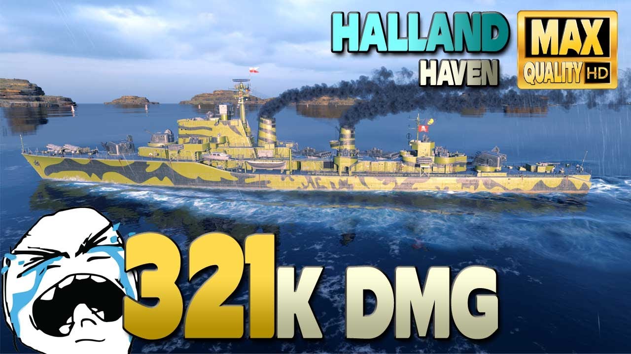 Разрушитель Халланд: 321к на карте Убежище без хэппи-энда! World of Warships