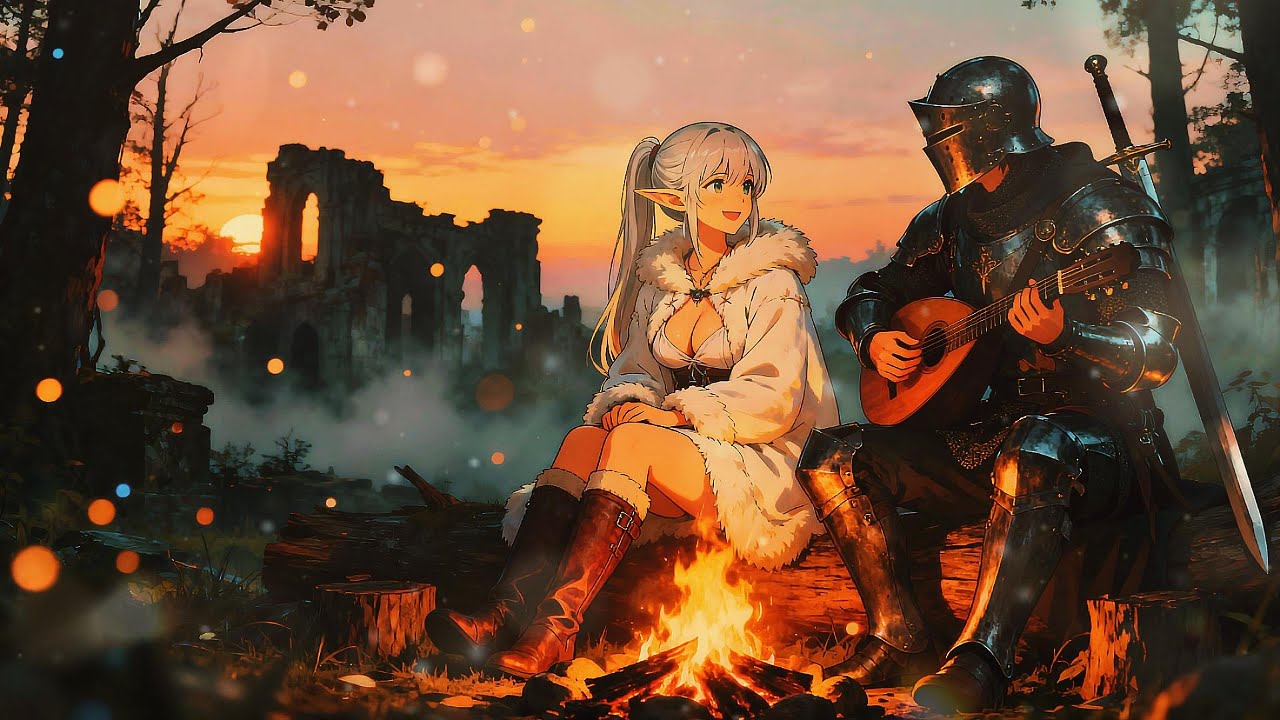 🔥The Knight Who Guarded Her Smile 🌿| Peaceful Medieval BGM & Crackling Campfire | Fantasy World ✨