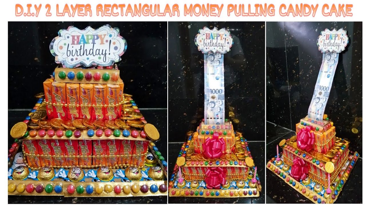 DIY 2 LAYER RECTANGULAR MONEY PULLING CANDY CAKE