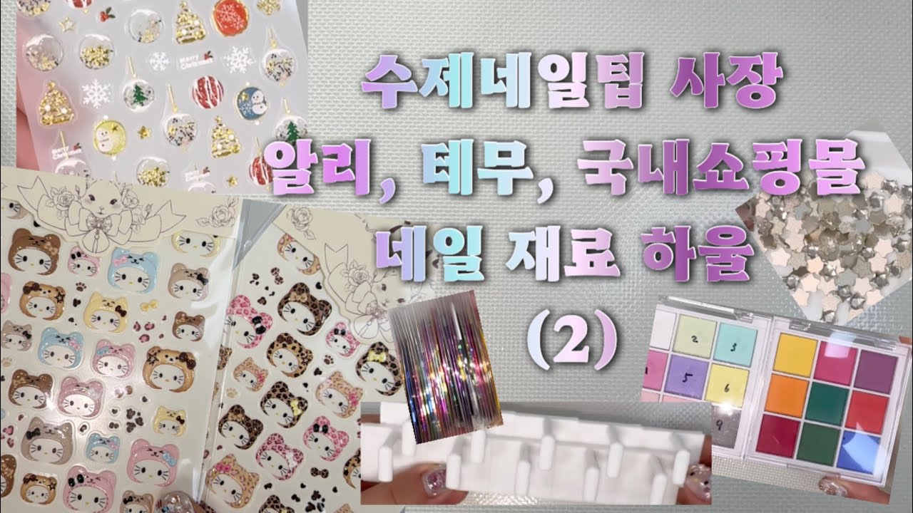 수제네일팁 사장💅🏻 알리,테무,국내 내일 재료 하울 (2) 💸ASMR 키티스티커,파츠,네일촬영용품,큐티클오일,리본파츠,치크네일,유행네일스티커 언박싱