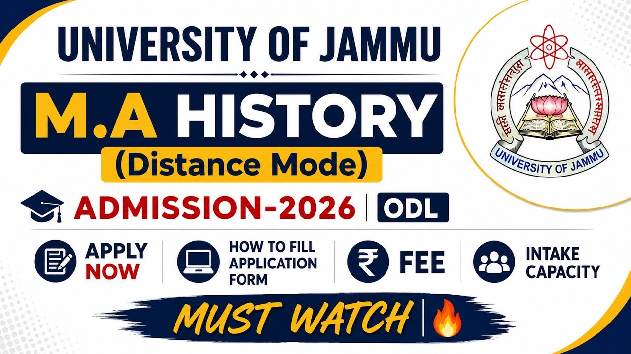 University of Jammu M.A. History (Distance Mode) Admission 2026-27 | Application Form | Fee |