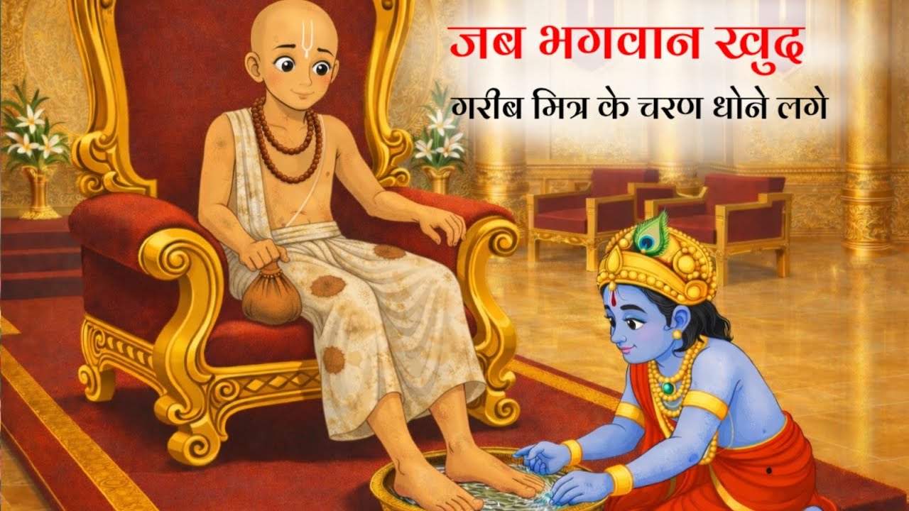 जब भगवान खुद गरीब मित्र के चरण धोने लगे 🙏😱॥ #animation #krishna #sudama #cartoon 