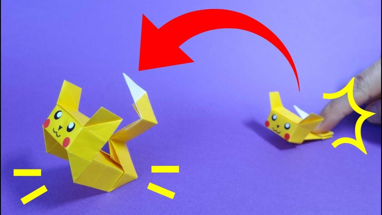 折り紙おもちゃ「ジャンプピカチュウ」Origami Toy 