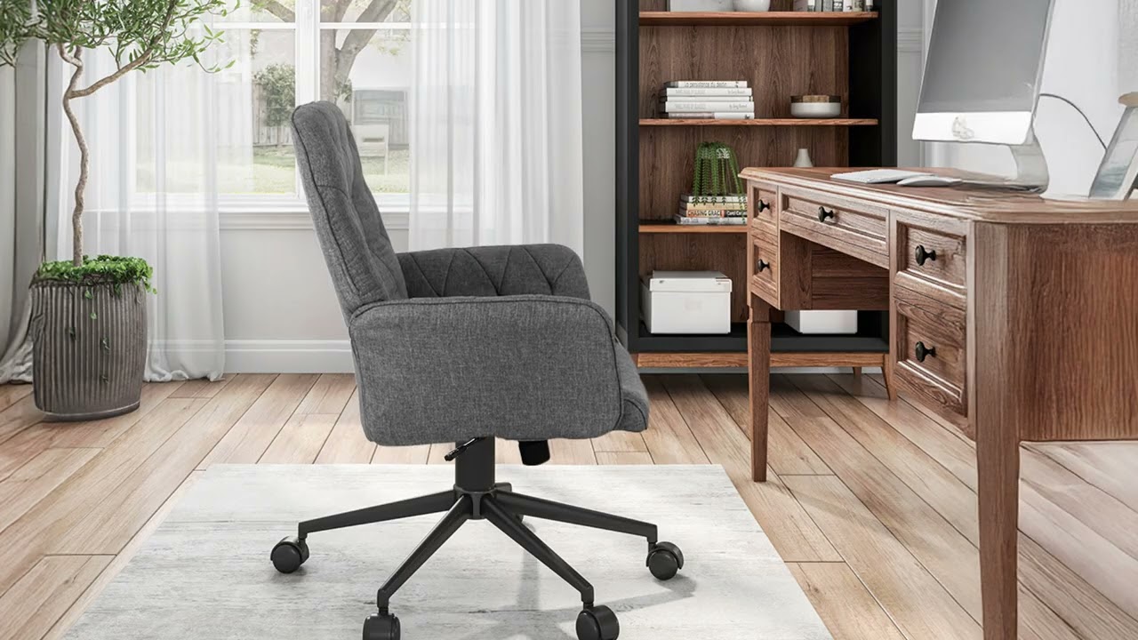 TECHNI MOBILI |  Modern Upholstered Tufted Office Chair with Arms | RTA-2024-GRY
