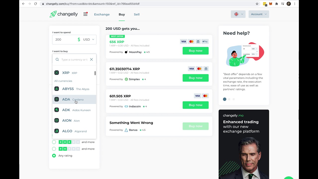 Changelly - Buy Crypto with credit card!