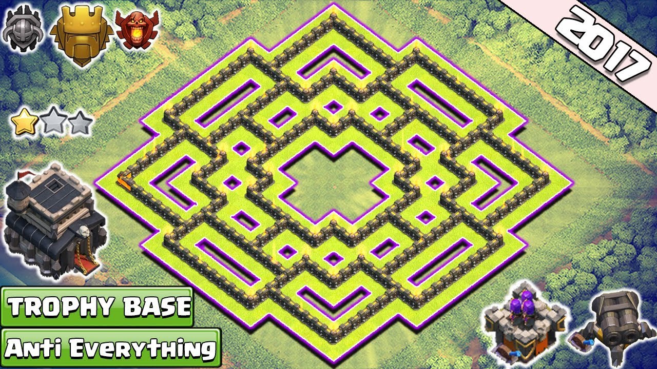 BEST!! Clash of Clans Town Hall 9/TH9 Trophy Base With Gear Ups ♦ TH9 Base Anti Everything 2017