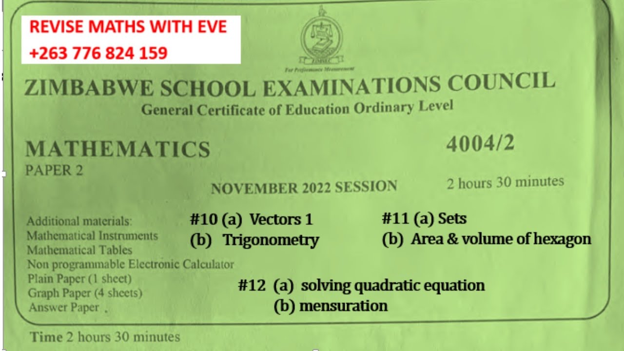 November 2022, Zimsec Maths paper 2, Section B, part 2, Number 10 to 12