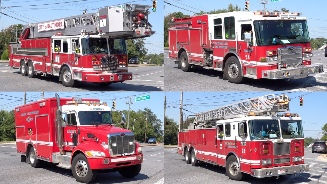 Fire Trucks Responding to 2 Alarm Building Fire in Baltimore