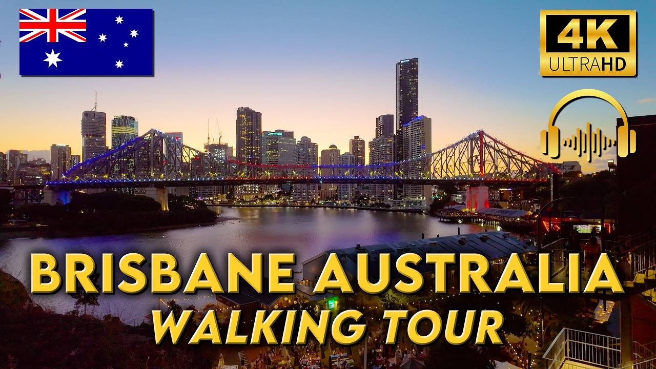 WALKING AROUND BRISBANE AUSTRALIA | Steamy Saturday Evening City Nightlife | 4K UHD | Binaural Audio
