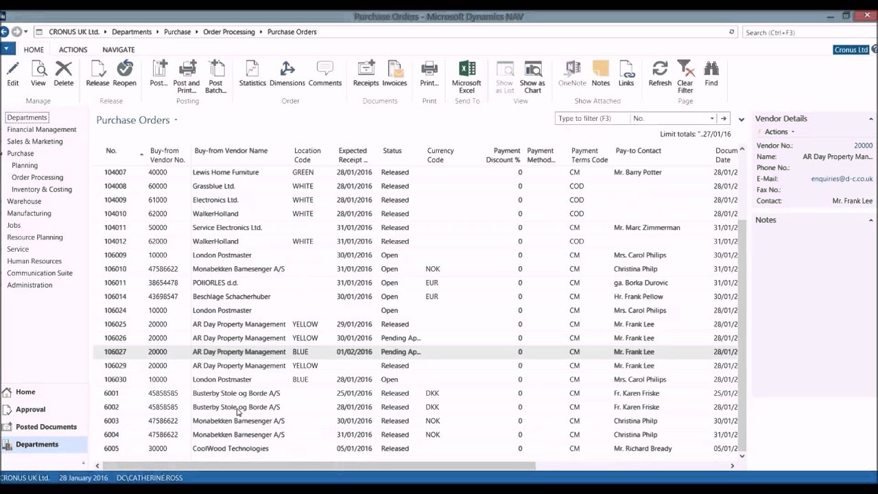 Purchase Order Processing (POP) demo for Fast Financials Dynamics NAV ERP