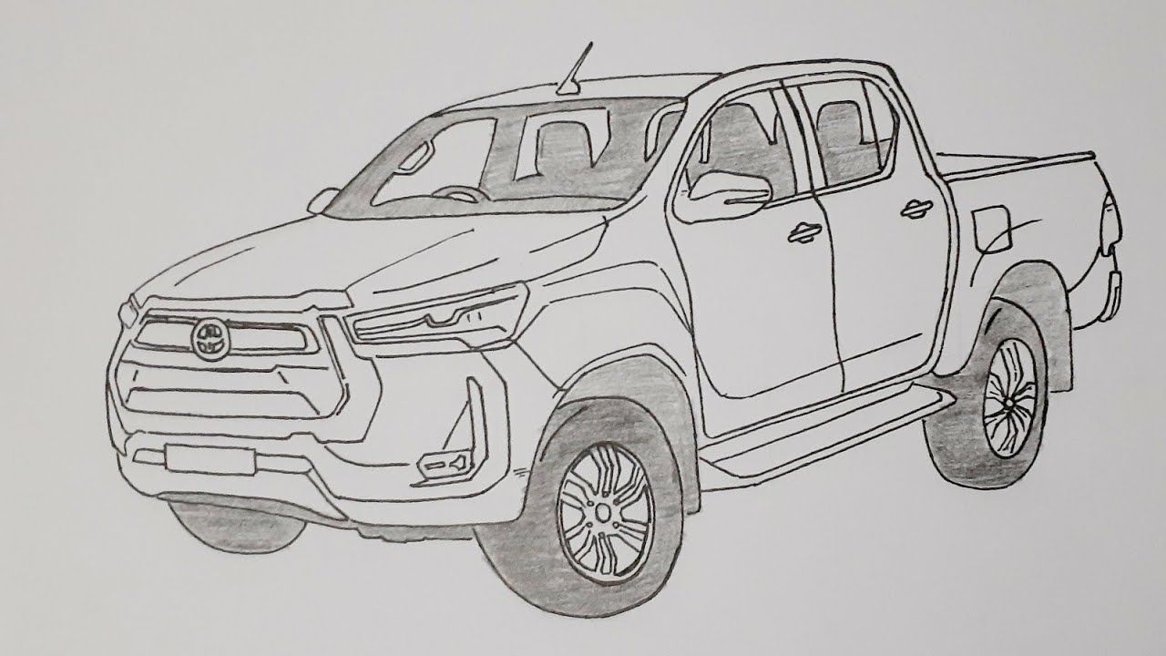 MENGGAMBAR MOBIL TOYOTA HILUX 2020 || TOYOTA HILUX CAR DRAWING 2020 || டொயோட்டா ஹிலக்ஸ் கார் வரைதல்