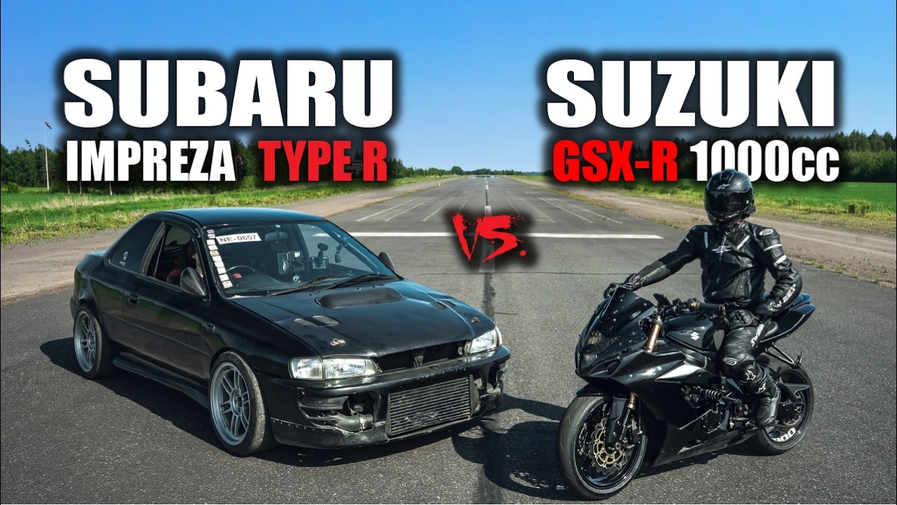 AUTO VS. MOOTTORIPYÖRÄ | SUBARU IMPREZA TYPE-R +750 HP VS. SUZUKI GSX-R 1000cc | KIIHDYTYSKISA