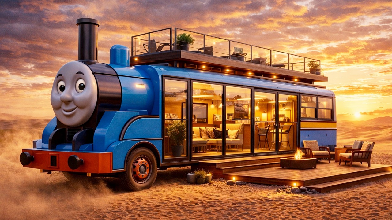 I Turned an Abandoned Thomas Train Bus Into a Luxury Desert House (ASMR)