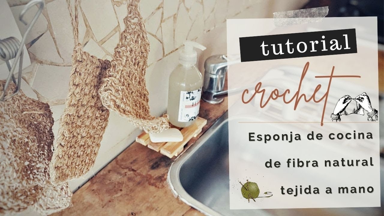 Teje tu esponja de yute para lavar los platos y lúcela en tu cocina