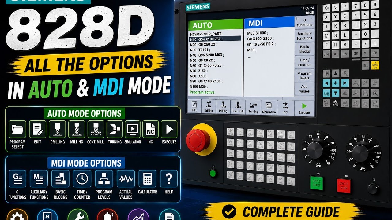 Features Of Auto And MDI Mode Explained In Siemens 828D/840Dsl.
