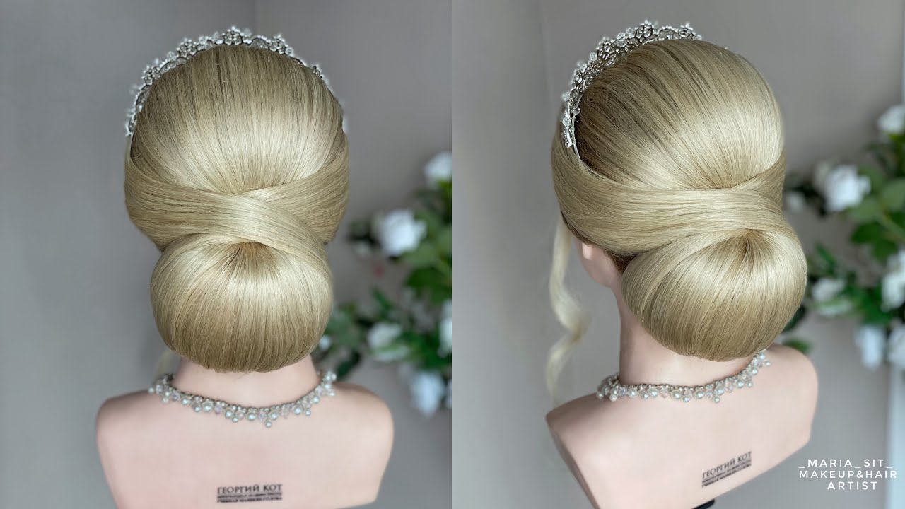 Свадебный гладкий пучок. Wedding hairstyle tutorial