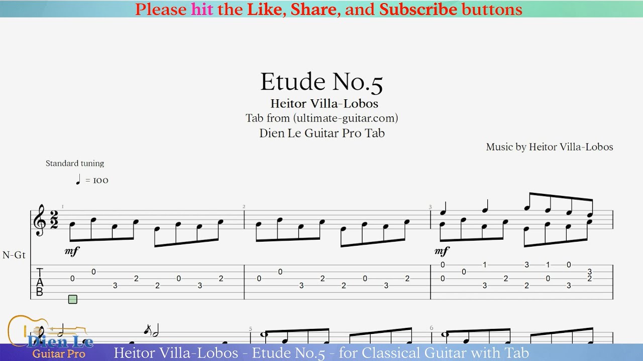 Heitor Villa-Lobos - Etude No.5 - for Classical Guitar with Tab