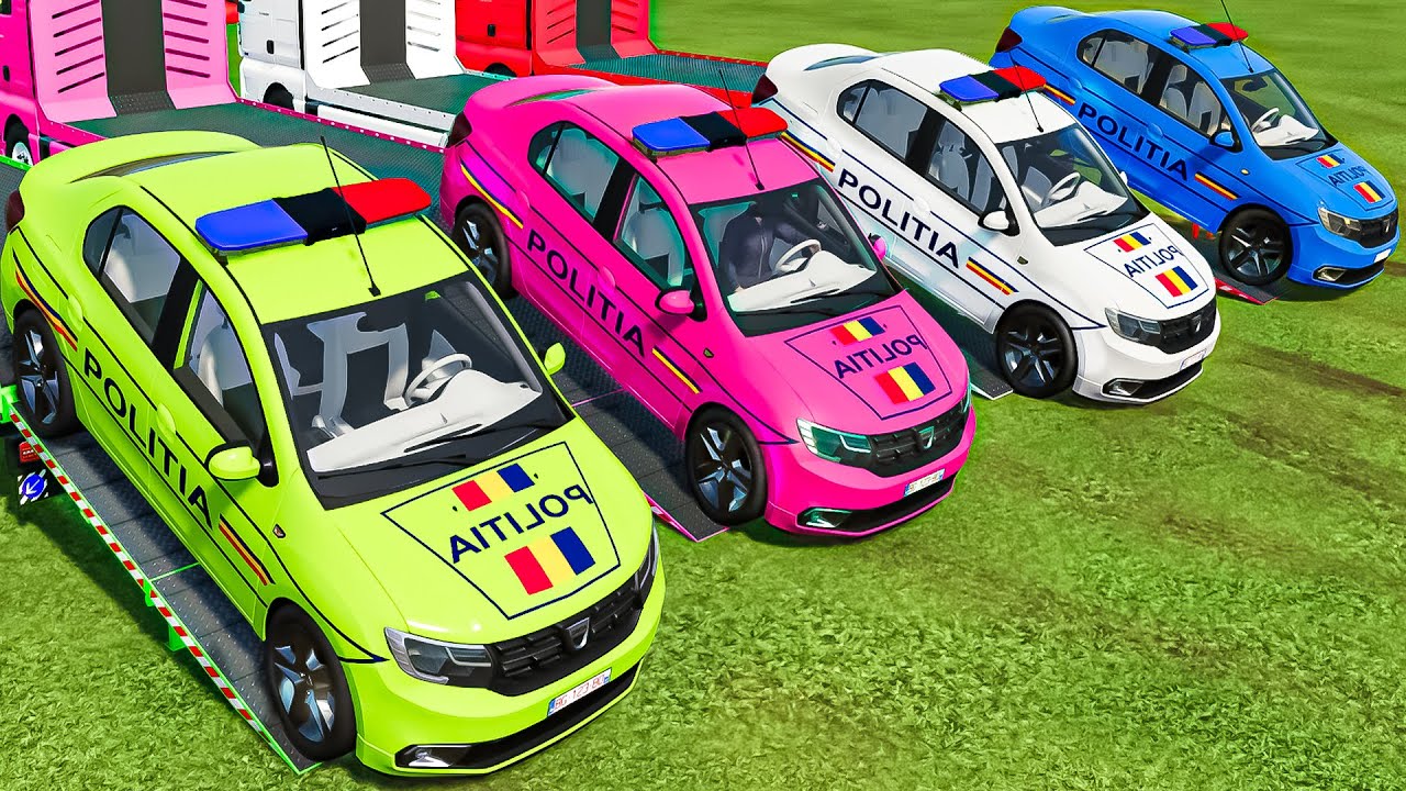 TRANSPORTING DACIA LOGAN POLICE CARS WITH TRUCKS ! Farming Simulator 22