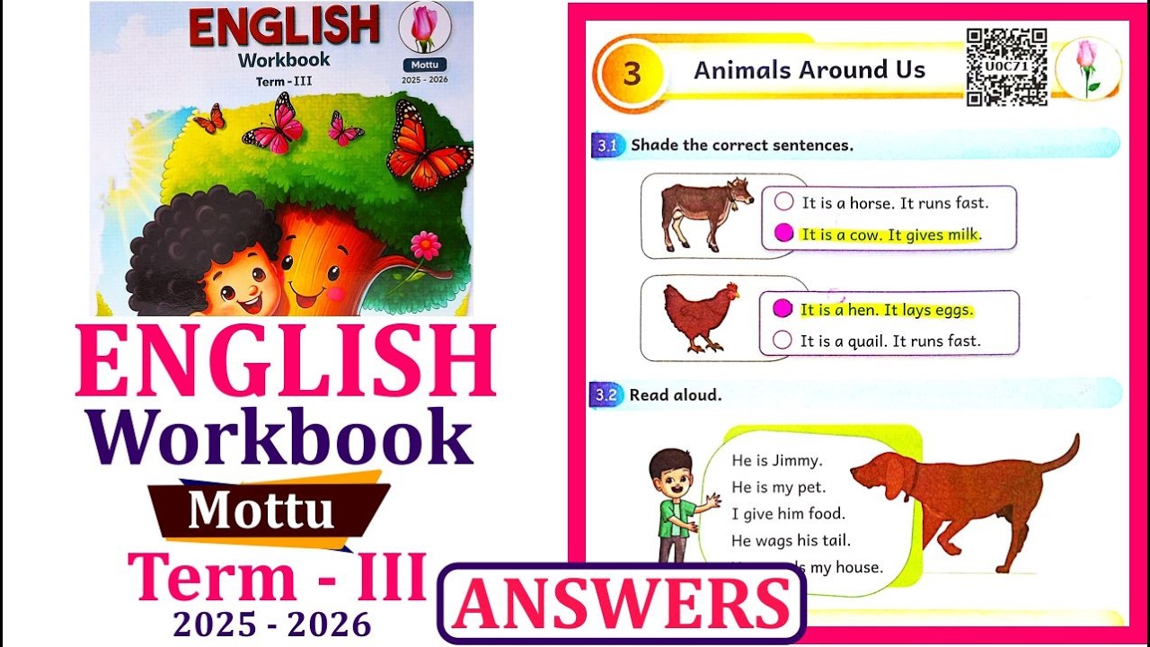 2nd standard English workbook term 3 unit 3 Animals Around Us l Animals Around Us workbook 2026
