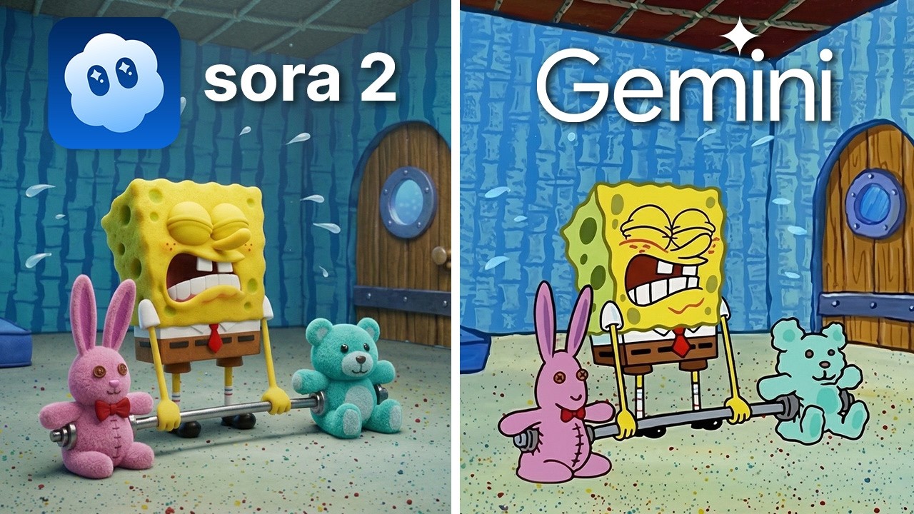 Sora 2 vs Gemini: Ремейк сцен Спанч Боба