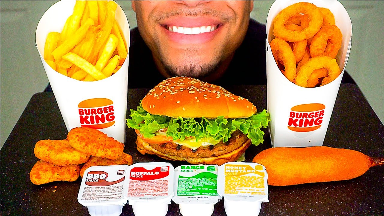 ASMR Burger King Impossible Whopper Chicken Nuggets Corn Dog Fries Onion Rings Ranch Eating Jerry