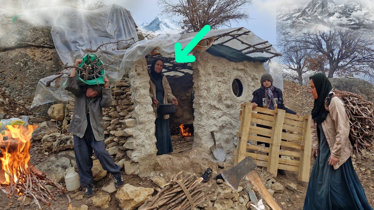 Homeless life in a cold mountain hut 🗻 Collecting firewood and water for survival🪵🔥