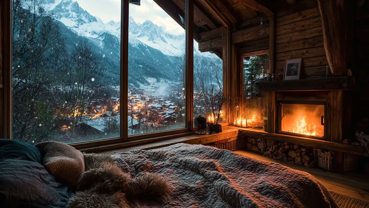 Cozy Winter Cabin - Relaxing Blizzard and Snowstorm Sounds | Fireplace for Sleep & Relaxation