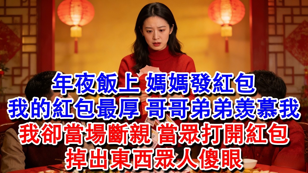 【完結爽文】年夜飯上，媽媽發紅包，哥哥拿到1000萬的房，弟弟拿到600萬的豪車，而我的紅包最大最厚，所有人羡慕我，我卻當場斷親，當眾打開紅包，掉出東西眾人傻眼。#婆媳 #家庭 #情感故事 #為人處世