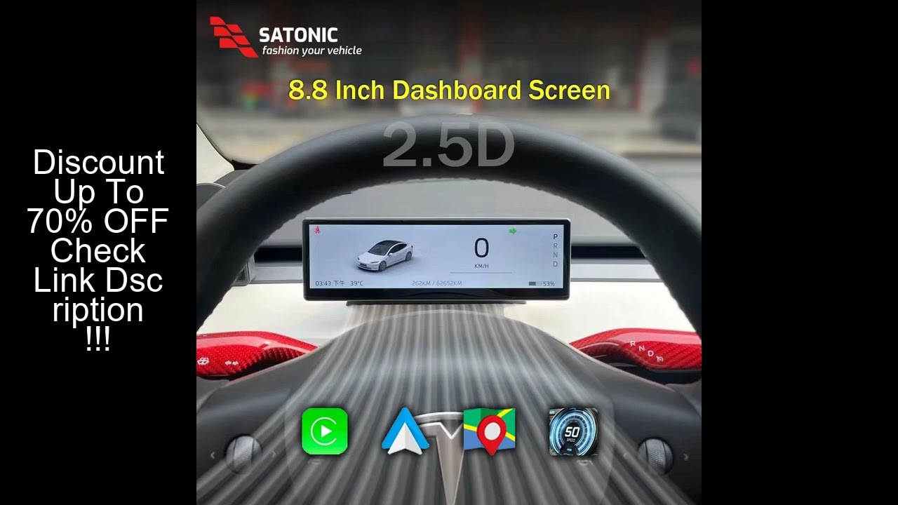 SATONIC 8.8'' Smart Dahsboard Wireless Carplay Screen For Tesla Model 3 & Y Support Carplay Andriod