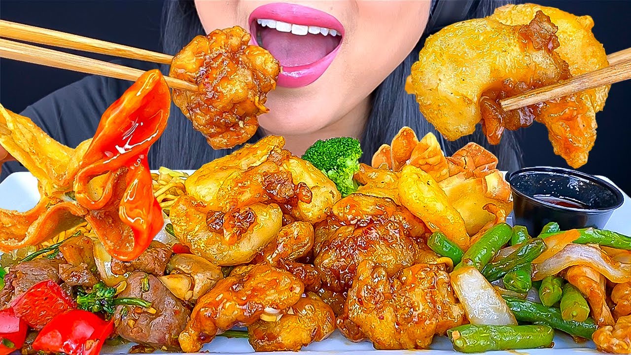 ASMR Panda Express FEAST HONEY WALNUT SHRIMP CREAM CHEESE & RANGOONS MUKBANG Eating Sounds ASMR Phan