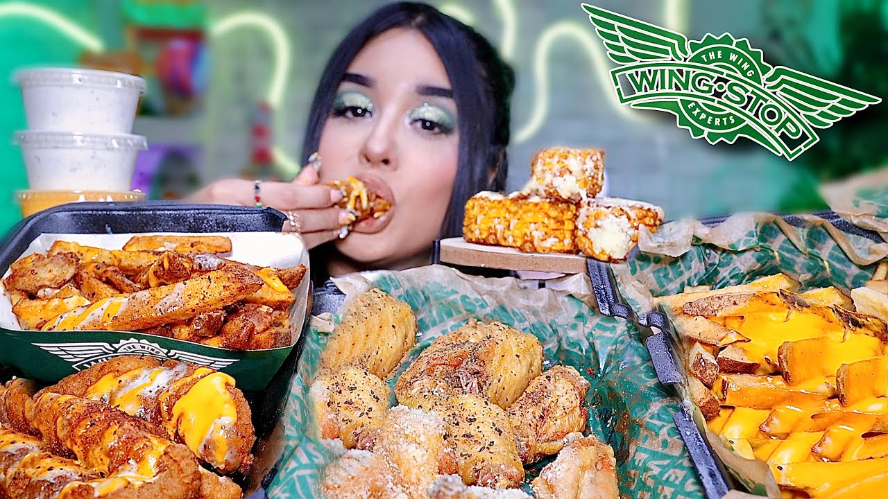 ASMR WINGSTOP MUKBANG! VOODOO FRIES, GARLIC & LEMON HERB WINGS,CAJUN MEAL TENDERS CORN EATING SOUNDS