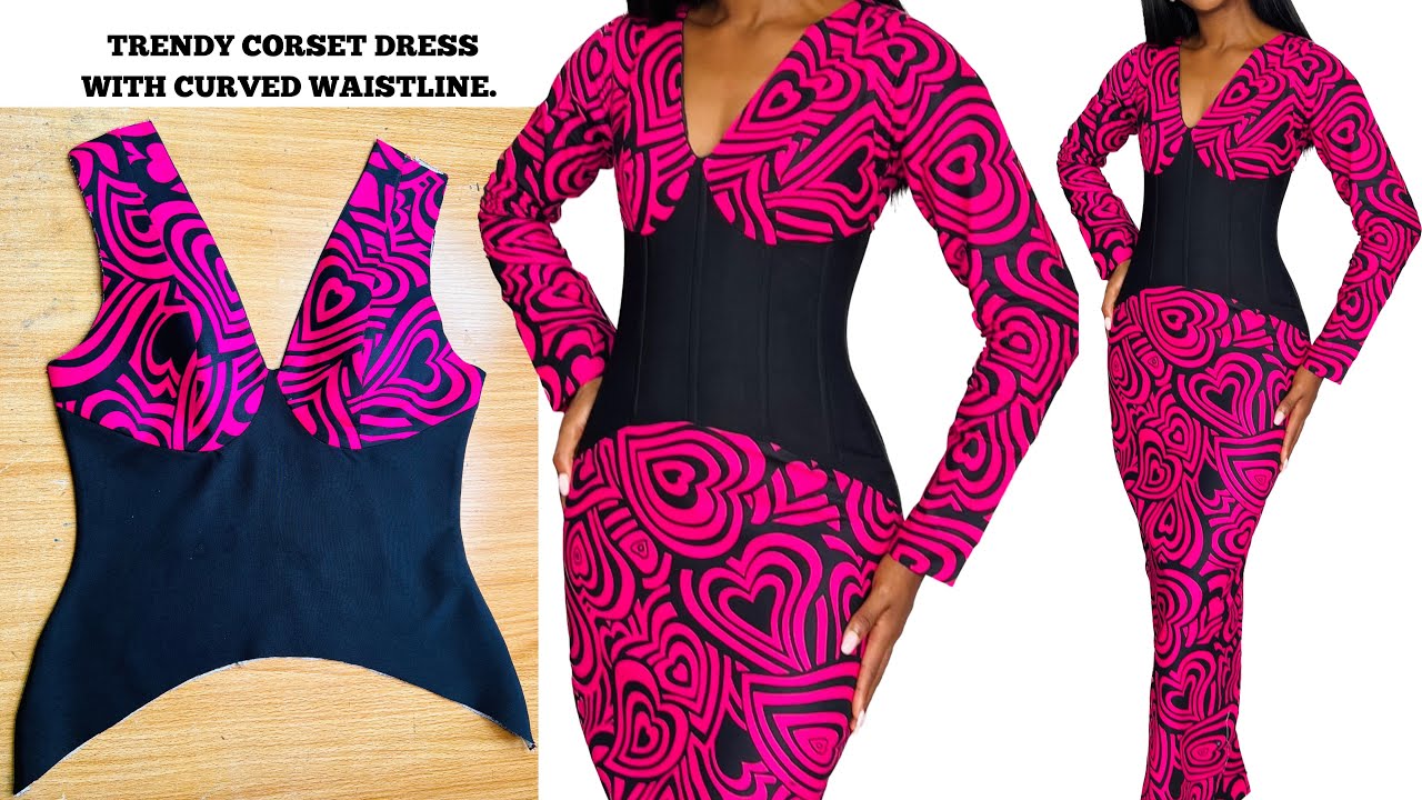 How to Sew a Stylish Corset Dress with a Trendy Curved waistline.