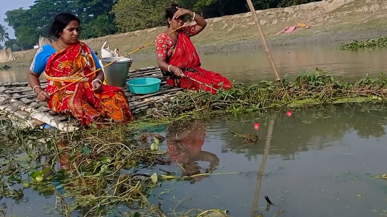 Fishing Video | Two Womens Fishing Together In The Village  River With Hook |