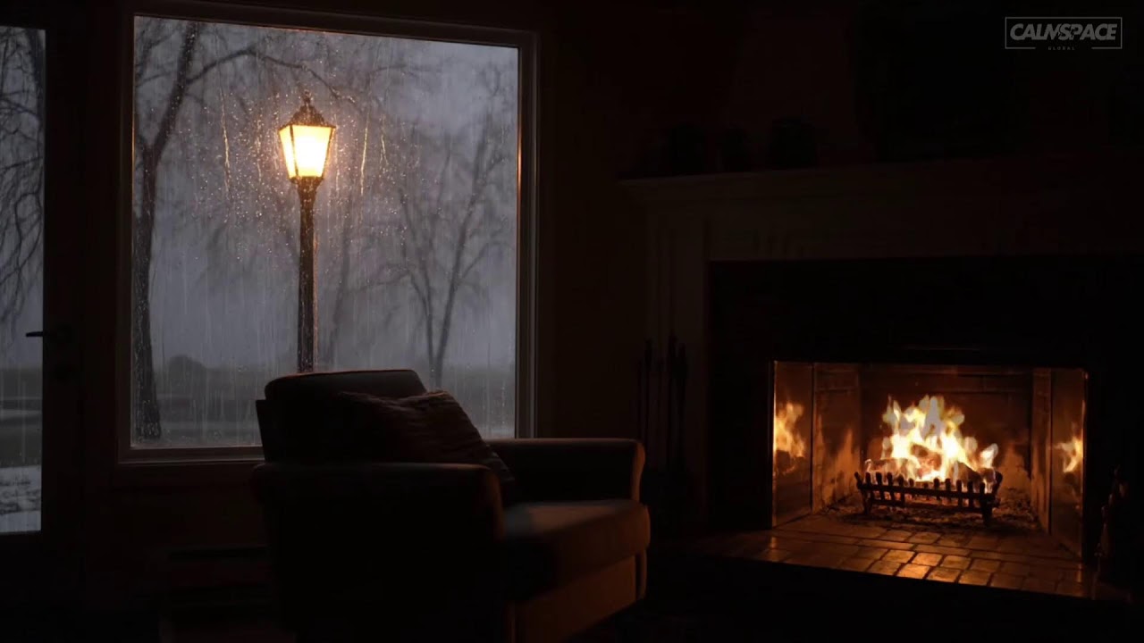 Heavy Rain Outside, Warm Fireplace Inside 🔥🌧️ Cabin Sleep Ambience